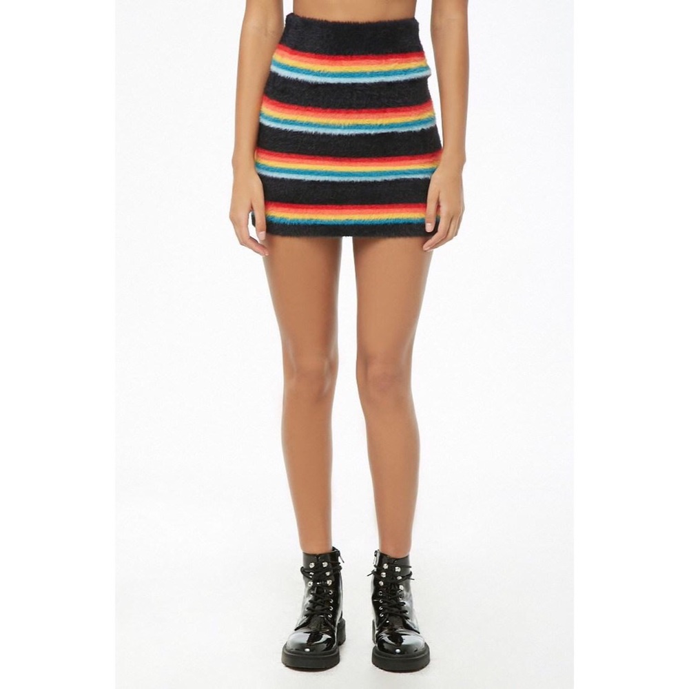 Rainbow Striped Faux Fur Skirt. Size Small.